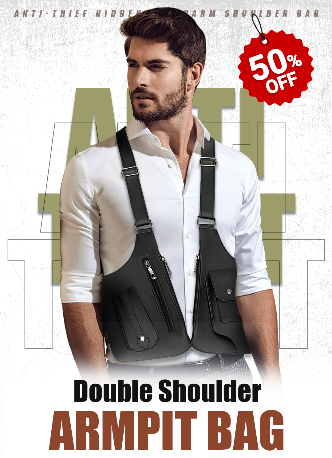 Luxury Design Men's Tactical Vest Bag High Quality PU Leather Man Chest Bag Phone Pouch Vintage Design Underarm Back Pack Bags