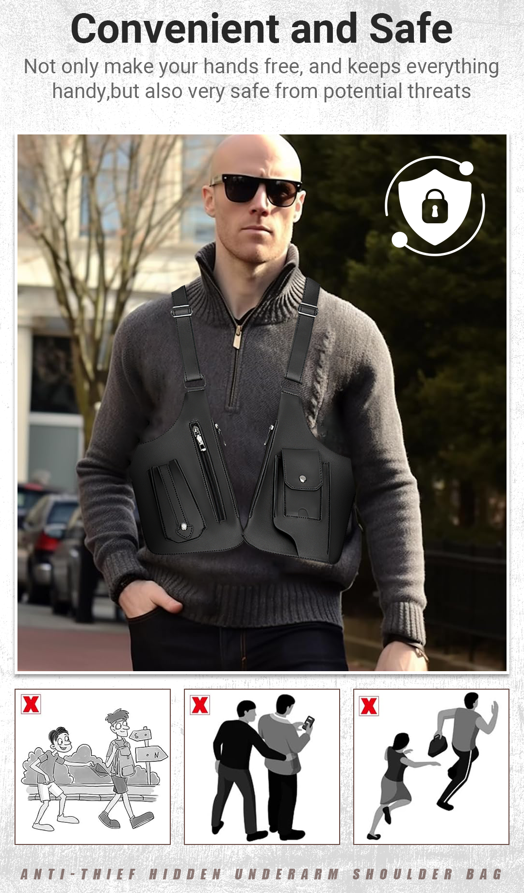 Luxury Design Men's Tactical Vest Bag High Quality PU Leather Man Chest Bag Phone Pouch Vintage Design Underarm Back Pack Bags