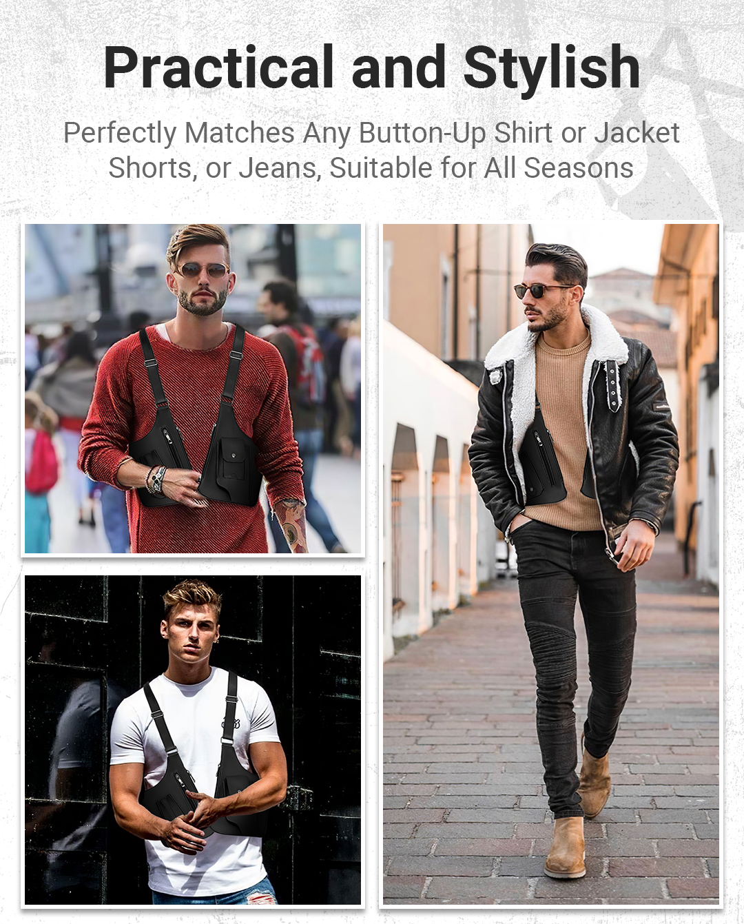 Luxury Design Men's Tactical Vest Bag High Quality PU Leather Man Chest Bag Phone Pouch Vintage Design Underarm Back Pack Bags
