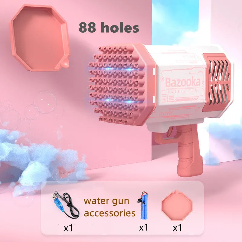 76/80/88 Holes Electric Rocket Bubble Gun With LED Gatling Blowing Soap Water Bow Bubble Machine Outdoor Toys For Children Gifts