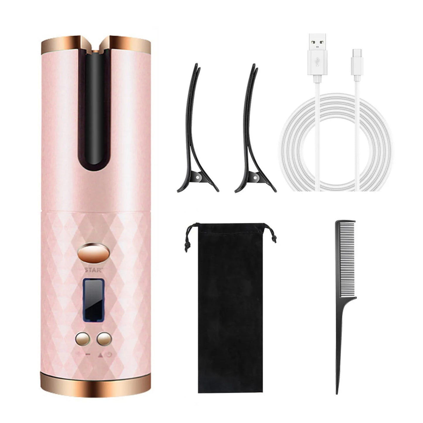 Cordless Auto Hair Curler, Curling Iron With LCD Display And Adjustable Temperature, Portable USB Rechargeable Hair Curler