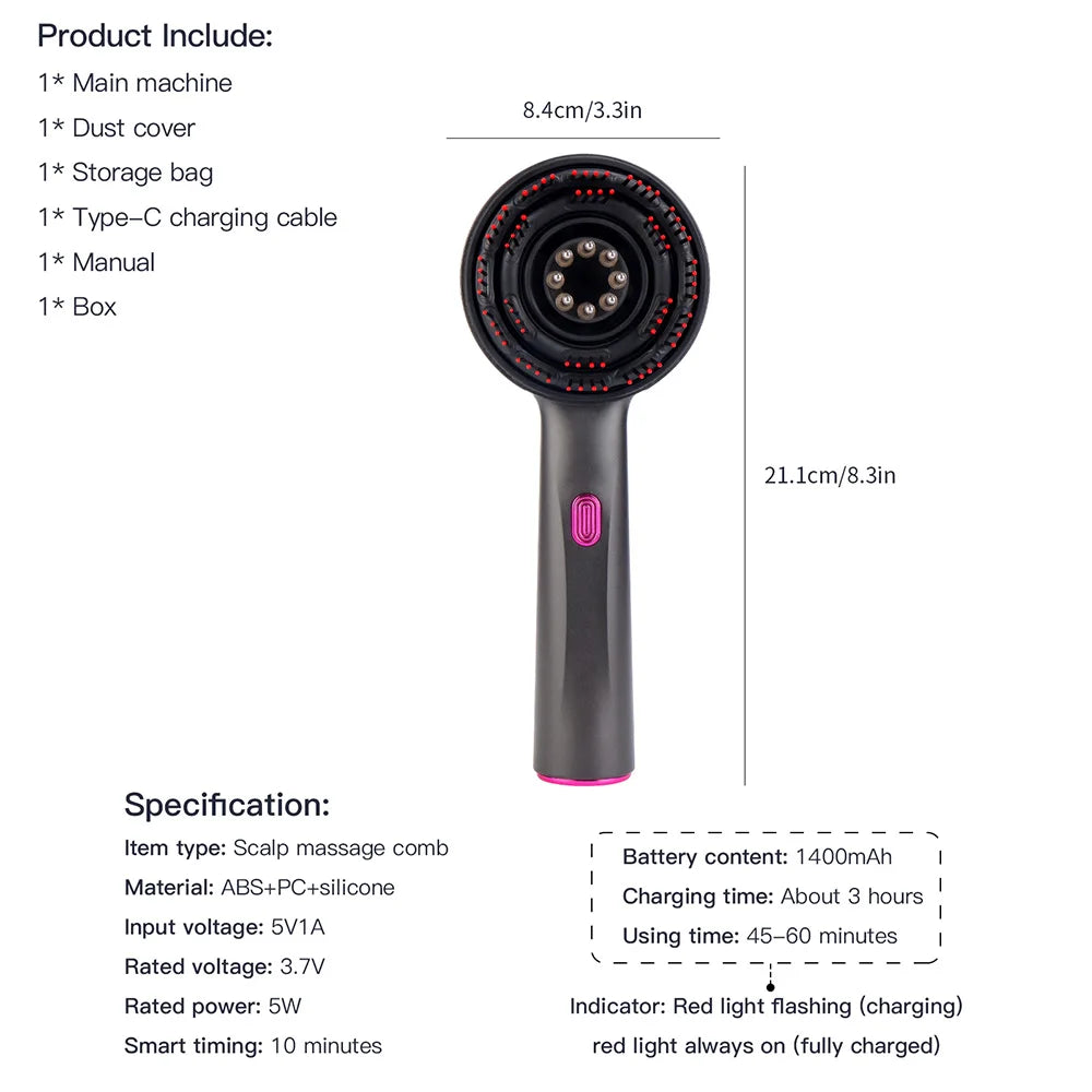 Electric Vibration Massage Comb Red Light Therapy Hair Growth Massage Scalp Brush Anti Hair Loss Liquid Oil Applicator Hair Care