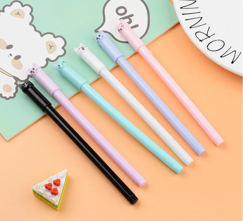 10Pcs/Lot Cute Cat Gel Pen Kawaii Kitten Neutral Pen 0.38mm Black Gel Ink Pens School Writing Stationery Office Supplies Gift