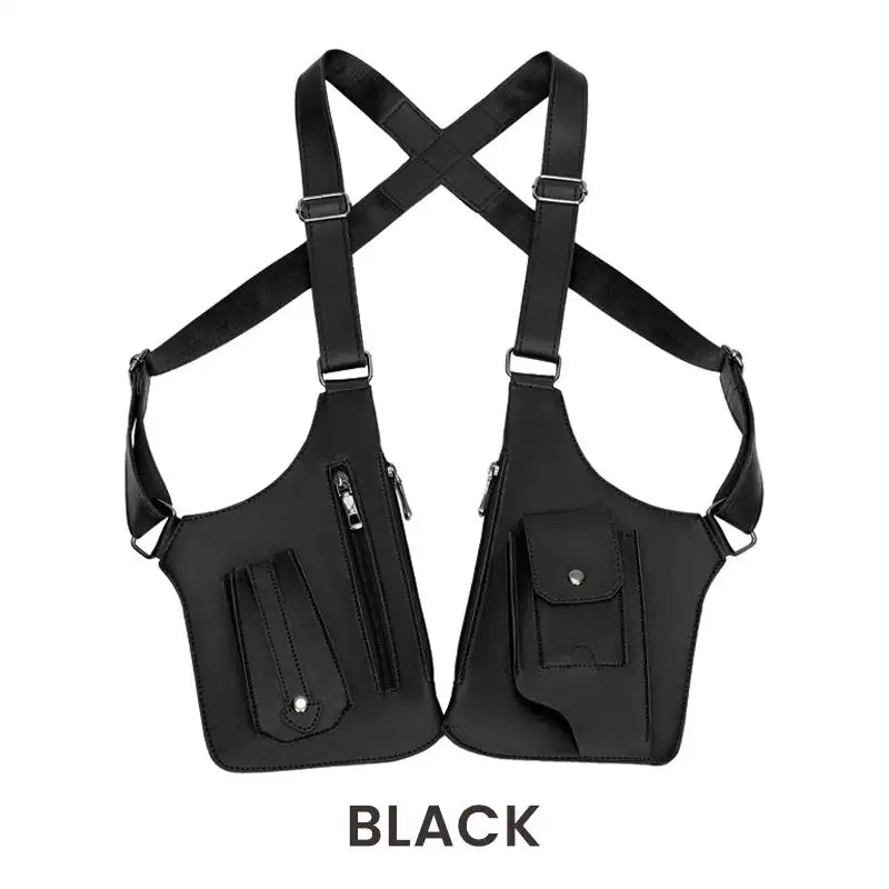 Retro Double Shoulder Strap Multi-pocket Outdoor Anti-theft Tactical Bag Men Crossbody Bags PU Waterproof Phone Bag Chest Bags