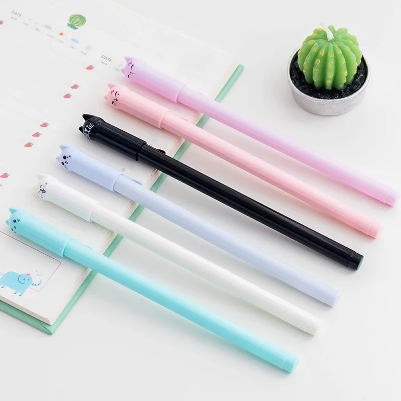 10Pcs/Lot Cute Cat Gel Pen Kawaii Kitten Neutral Pen 0.38mm Black Gel Ink Pens School Writing Stationery Office Supplies Gift