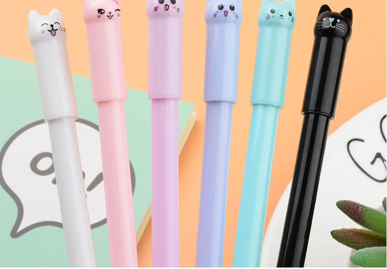 10Pcs/Lot Cute Cat Gel Pen Kawaii Kitten Neutral Pen 0.38mm Black Gel Ink Pens School Writing Stationery Office Supplies Gift