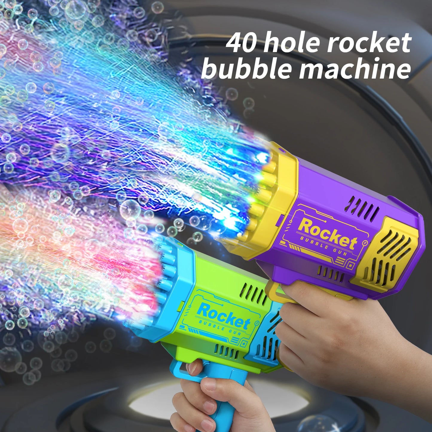 One Pack Of Children's 40 Holes Rocket Launcher Handheld Portable Electric Automatic Bubble Gun LED Light For Boys And Girls