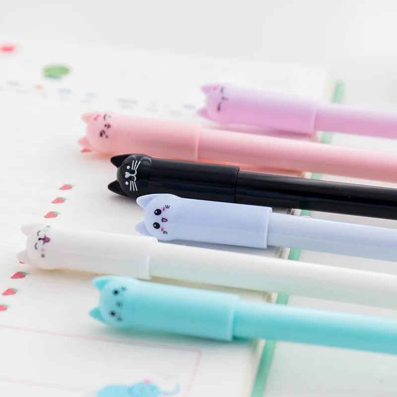 10Pcs/Lot Cute Cat Gel Pen Kawaii Kitten Neutral Pen 0.38mm Black Gel Ink Pens School Writing Stationery Office Supplies Gift