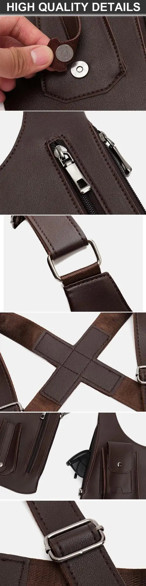 Retro Double Shoulder Strap Multi-pocket Outdoor Anti-theft Tactical Bag Men Crossbody Bags PU Waterproof Phone Bag Chest Bags