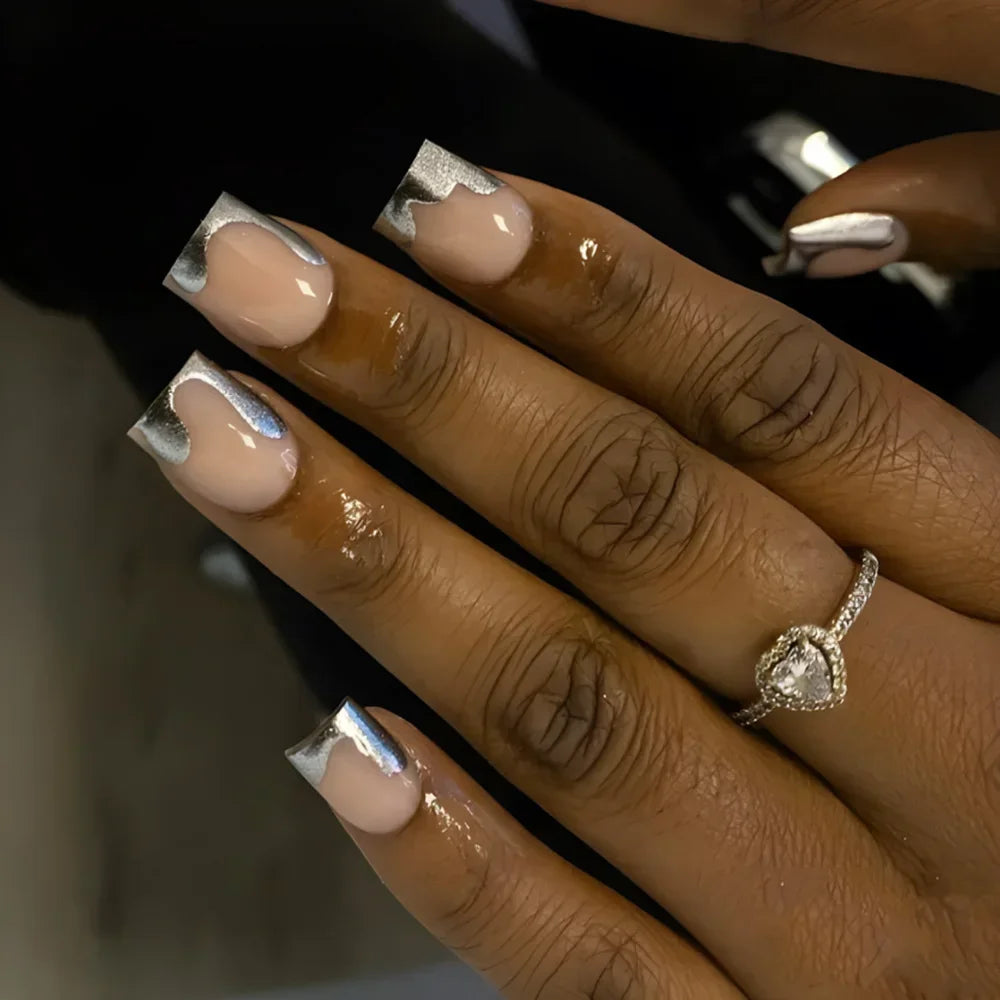 24pcs Press on Nails Short Almond Bowknot Black Press on Nails White Pearl Sweet French Tip Press on Nails Cute Nail Artificial