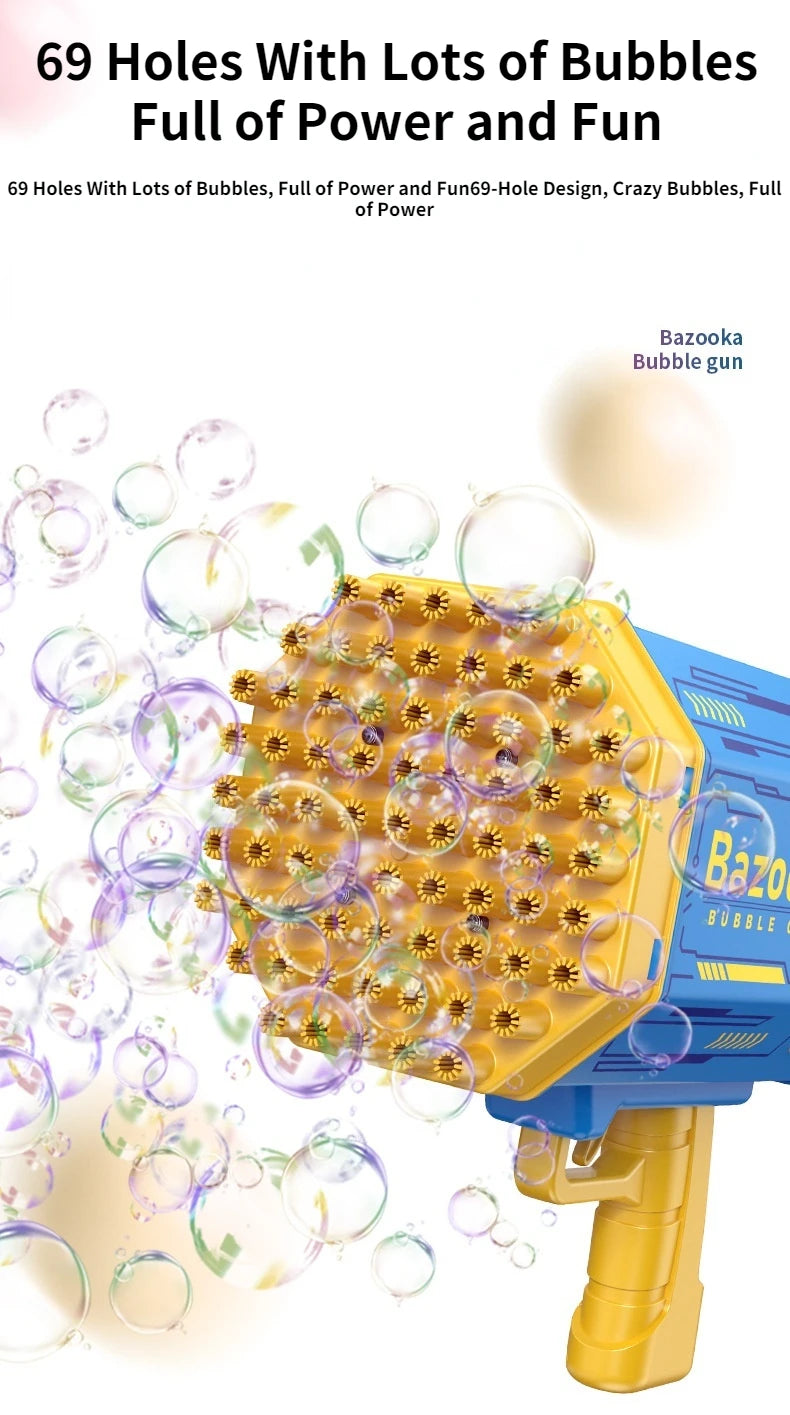 Bubble Gun Kids Toys Rocket 69 Holes Soap Bubbles Machine Gun Shape Automatic Blower With Light Pomperos Outdoor Toy Gifts Party