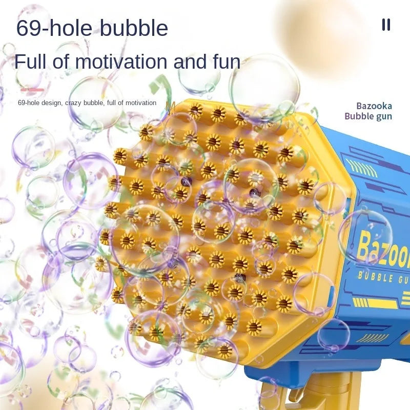 Bubble Gun Kids Toys Rocket 69 Holes Soap Bubbles Machine Gun Shape Automatic Blower With Light Pomperos Outdoor Toy Gifts Party