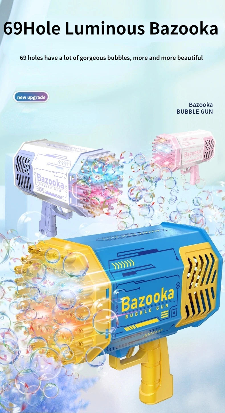 Bubble Gun Kids Toys Rocket 69 Holes Soap Bubbles Machine Gun Shape Automatic Blower With Light Pomperos Outdoor Toy Gifts Party