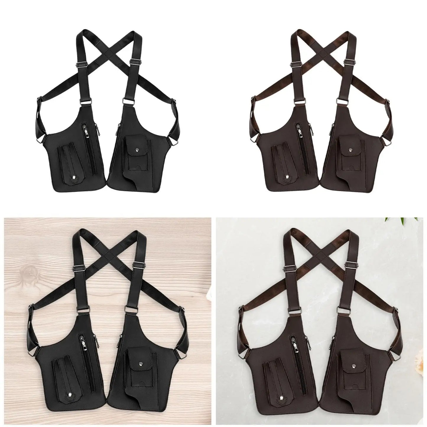 Hide Underarm Shoulder Bag Underarm Strap Wallet Outdoor Phone Bag Double Shoulder Pouch PU Leather for Fishing Men and Women