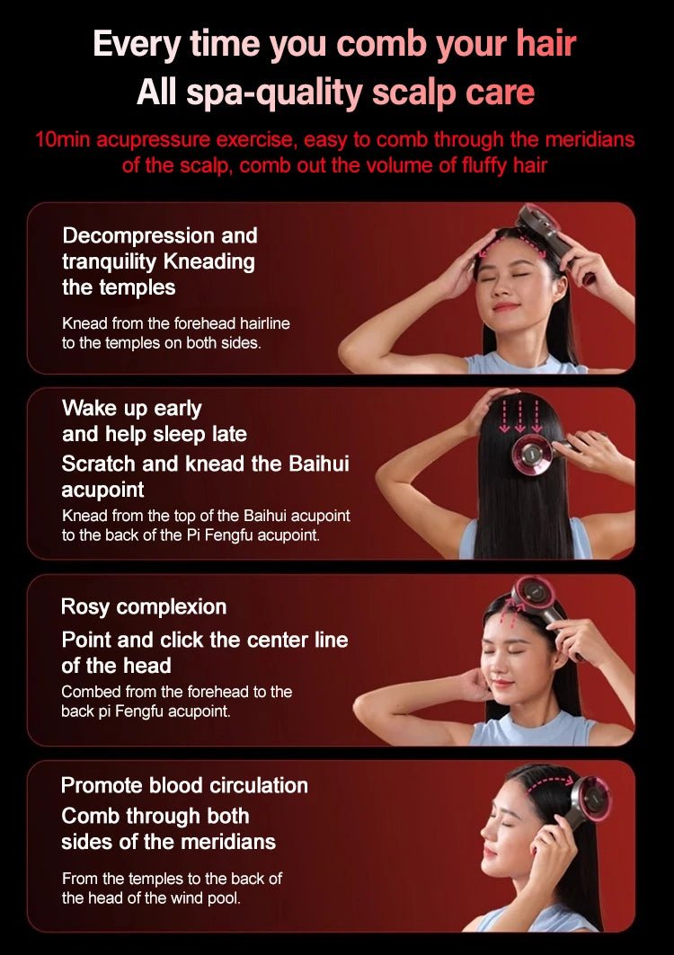 Electric Massage Comb Vibration Red Light Therapy Hair Growth Massage Scalp Brush Anti Hair Loss Liquid Oil Applicator Hair Care