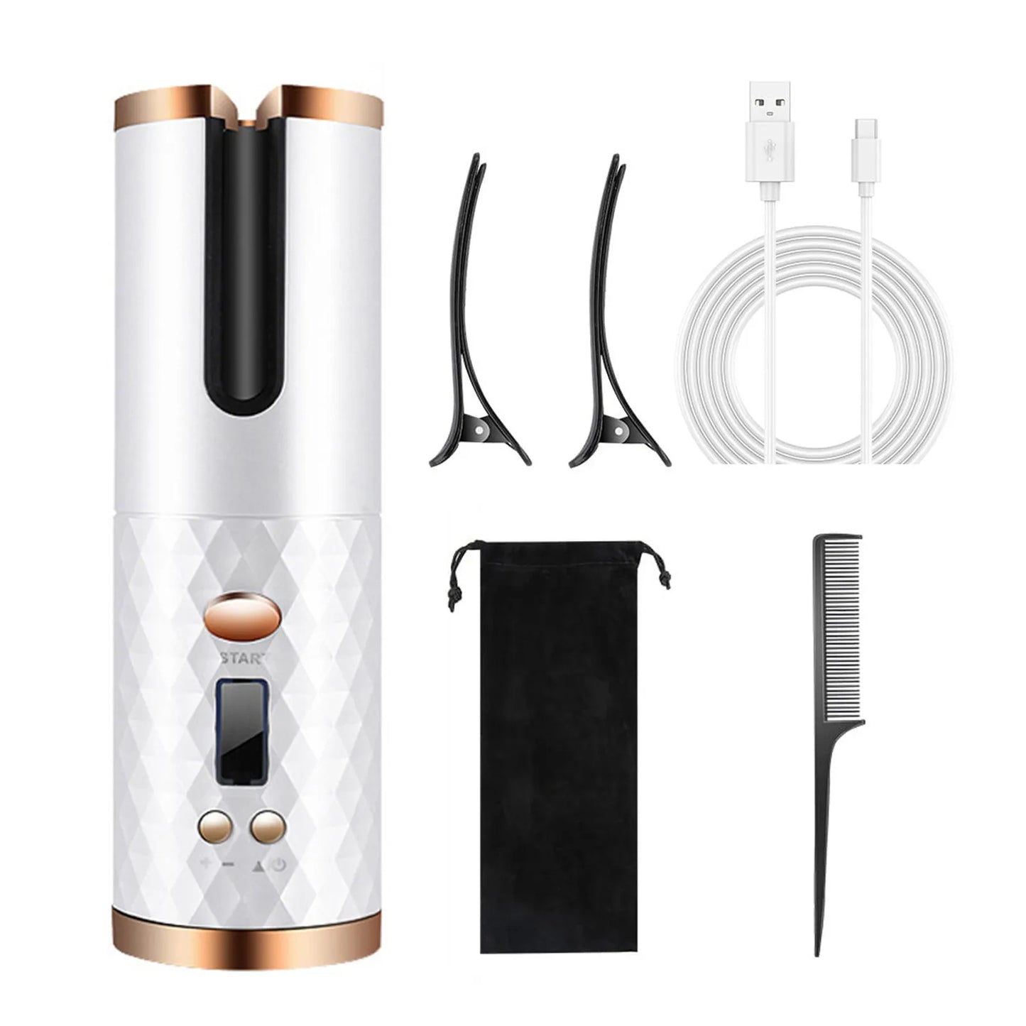 Cordless Auto Hair Curler, Curling Iron With LCD Display And Adjustable Temperature, Portable USB Rechargeable Hair Curler