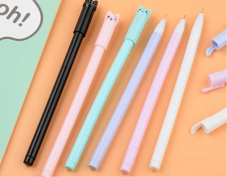 10Pcs/Lot Cute Cat Gel Pen Kawaii Kitten Neutral Pen 0.38mm Black Gel Ink Pens School Writing Stationery Office Supplies Gift