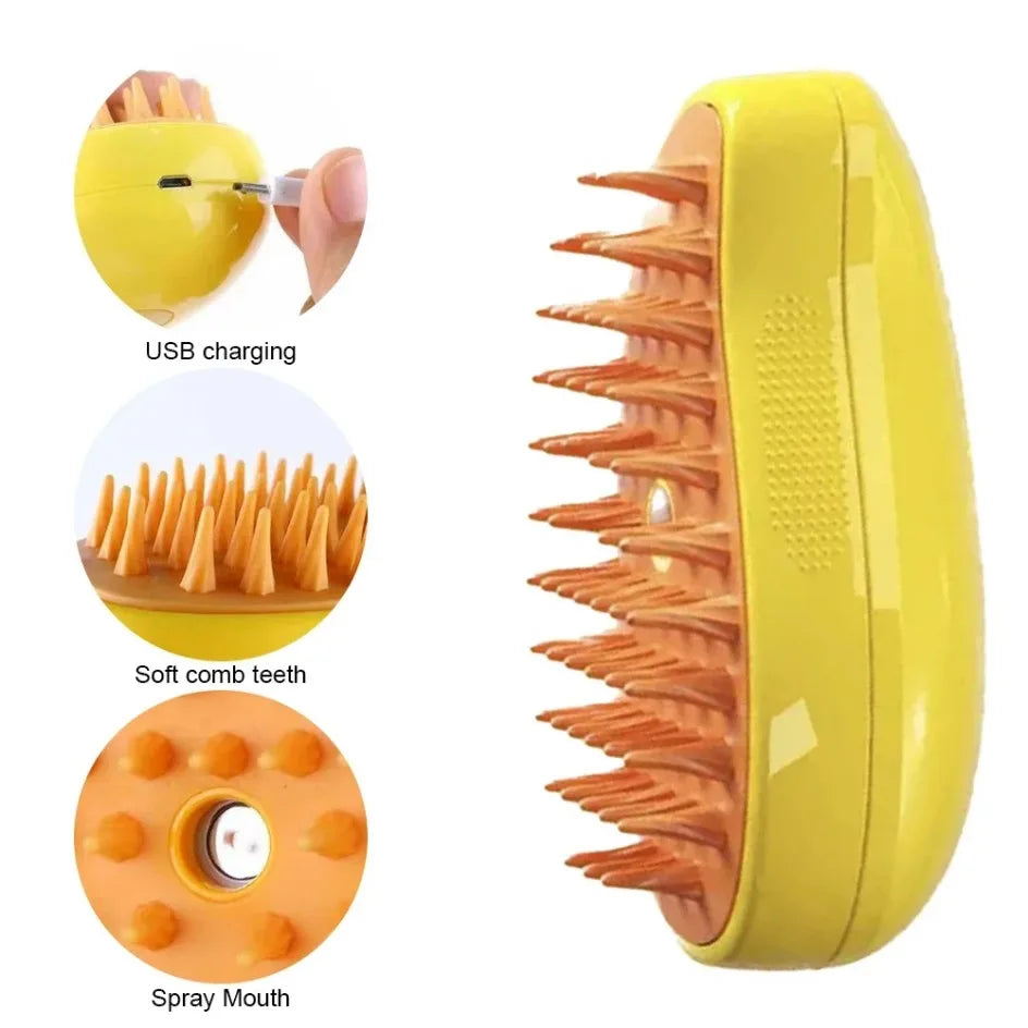 USB Rechargeable 3-in-1 Pet Grooming Brush with Steam Spray & Massage, Anti-Flying Hair Electric Bath Brush for Dog Cat Shedding