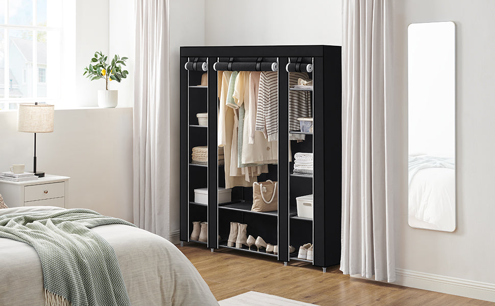 SONGMICS Fabric Wardrobe, Portable Wardrobe for Bedroom, Clothes Rail with Non-Woven Fabric Cover, Clothes Storage Organize