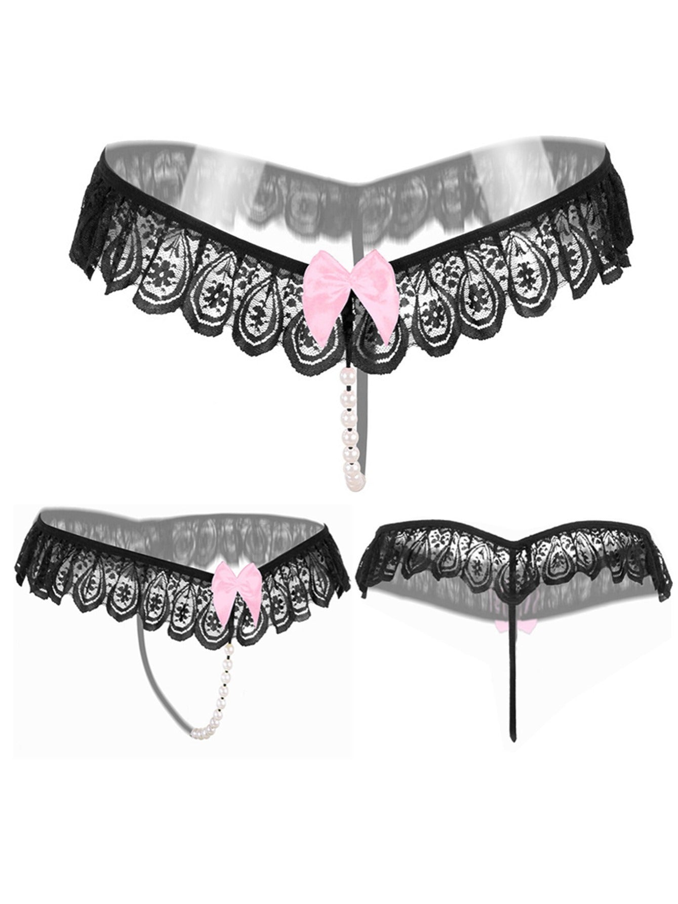 [5 pack] Women's Sexy Lace Thongs & G-strings - Sheer & Skimpy Black Lace Trim Panties for Intimate Moments and Comfortable Wear - Perfect Lingerie and Underwear for Any Occasion