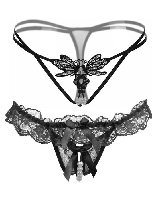 [5 pack] Women's Sexy Lace Thongs & G-strings - Sheer & Skimpy Black Lace Trim Panties for Intimate Moments and Comfortable Wear - Perfect Lingerie and Underwear for Any Occasion