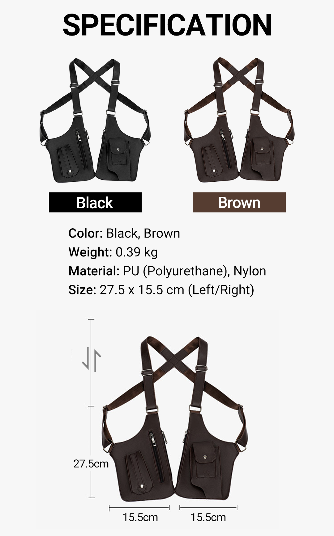 Luxury Design Men's Tactical Vest Bag High Quality PU Leather Man Chest Bag Phone Pouch Vintage Design Underarm Back Pack Bags