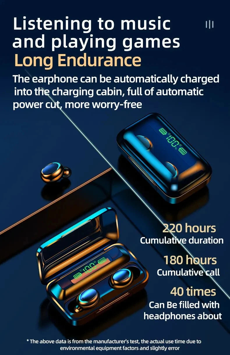 F9 Wireless Earphones Bluetooth TWS LED Dislpaly Binaural Headset Waterproof HD Calling CVC 8.0 Noise Reduction Headphones