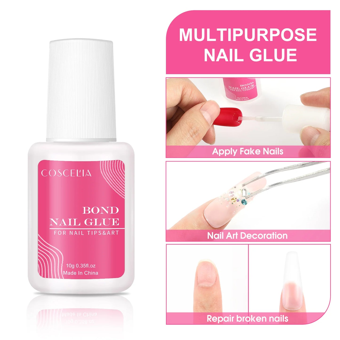 COSCELIA 10G Nail Glue False Nail Tips Glue Clear Color Nails Tools