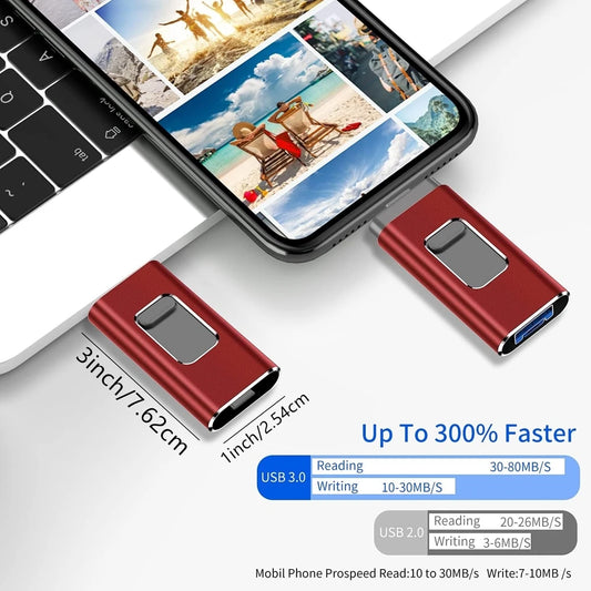 For iPhone Flash Drive 3.0 256GB 128G 64G Memory Stick iPhone Photo Stick External Storage Mirco for iPhone/PC/iPad/More Devices