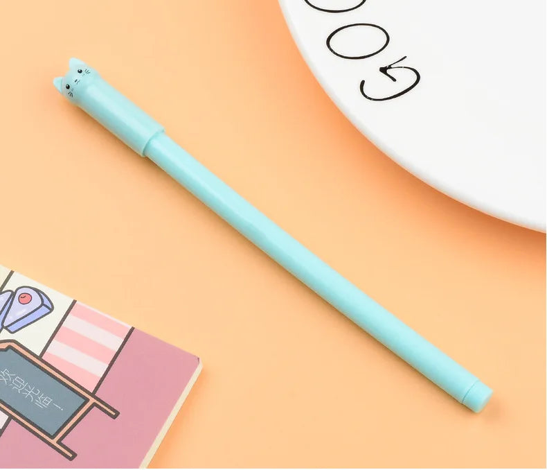 10Pcs/Lot Cute Cat Gel Pen Kawaii Kitten Neutral Pen 0.38mm Black Gel Ink Pens School Writing Stationery Office Supplies Gift