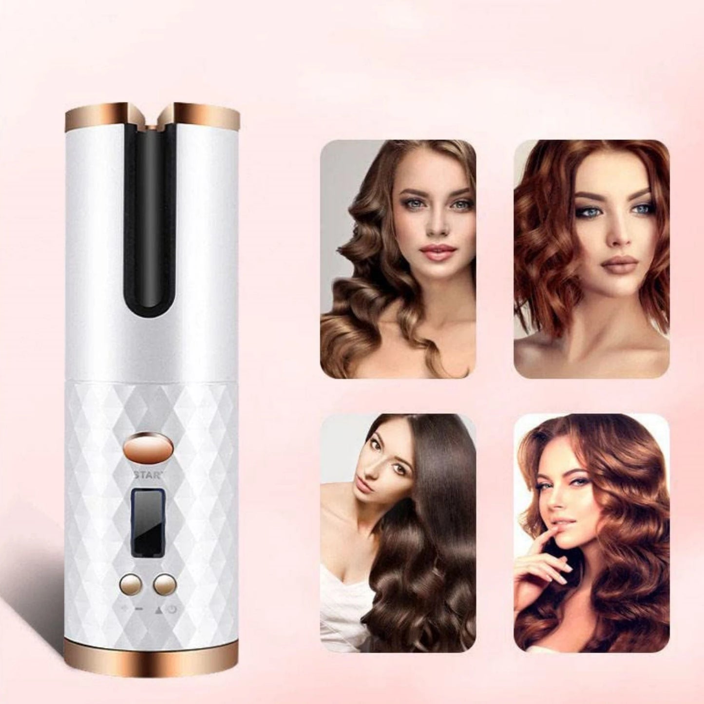 Automatic Rotation Iron, Cordless Iron, 6 Temperature Modes LCD Display Cordless Automatic Hair Roller for wavy hair