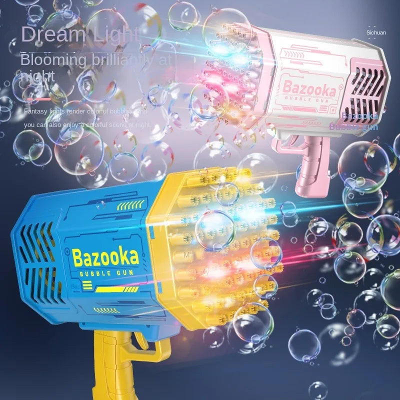 Bubble Gun Kids Toys Rocket 69 Holes Soap Bubbles Machine Gun Shape Automatic Blower With Light Pomperos Outdoor Toy Gifts Party