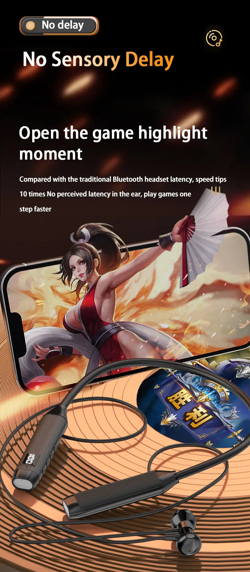NEWMSNR Super Power Stereo Sound Wireless Headphones Bluetooth Earphones Neckband Magnetic Earbud LED Sports Headset with HD Mic