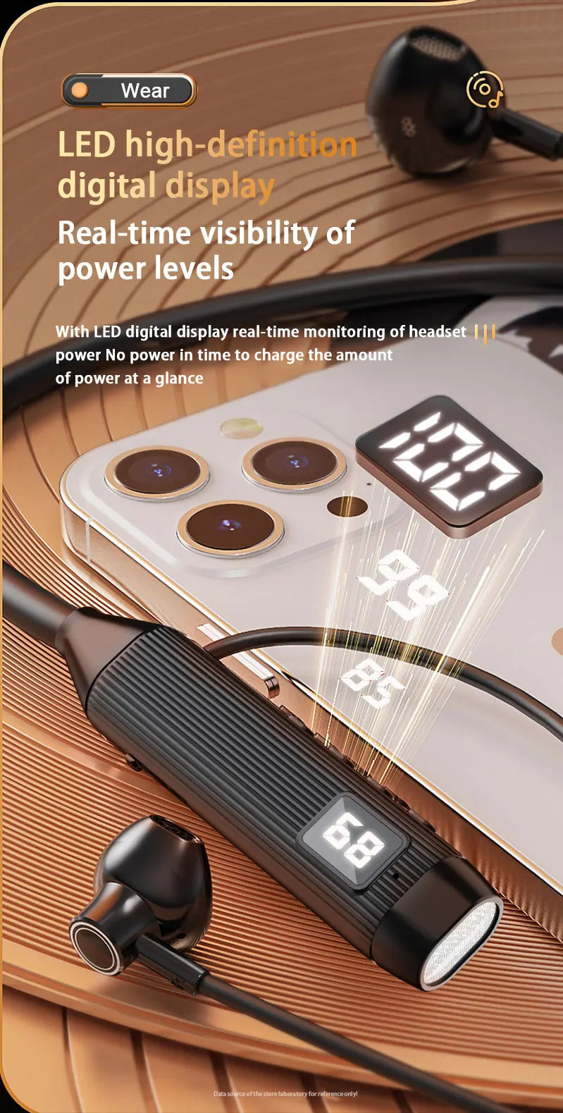NEWMSNR Super Power Stereo Sound Wireless Headphones Bluetooth Earphones Neckband Magnetic Earbud LED Sports Headset with HD Mic