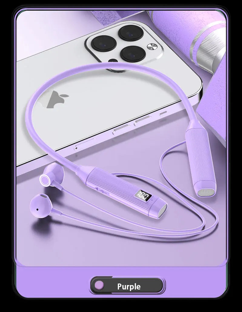 NEWMSNR Super Power Stereo Sound Wireless Headphones Bluetooth Earphones Neckband Magnetic Earbud LED Sports Headset with HD Mic