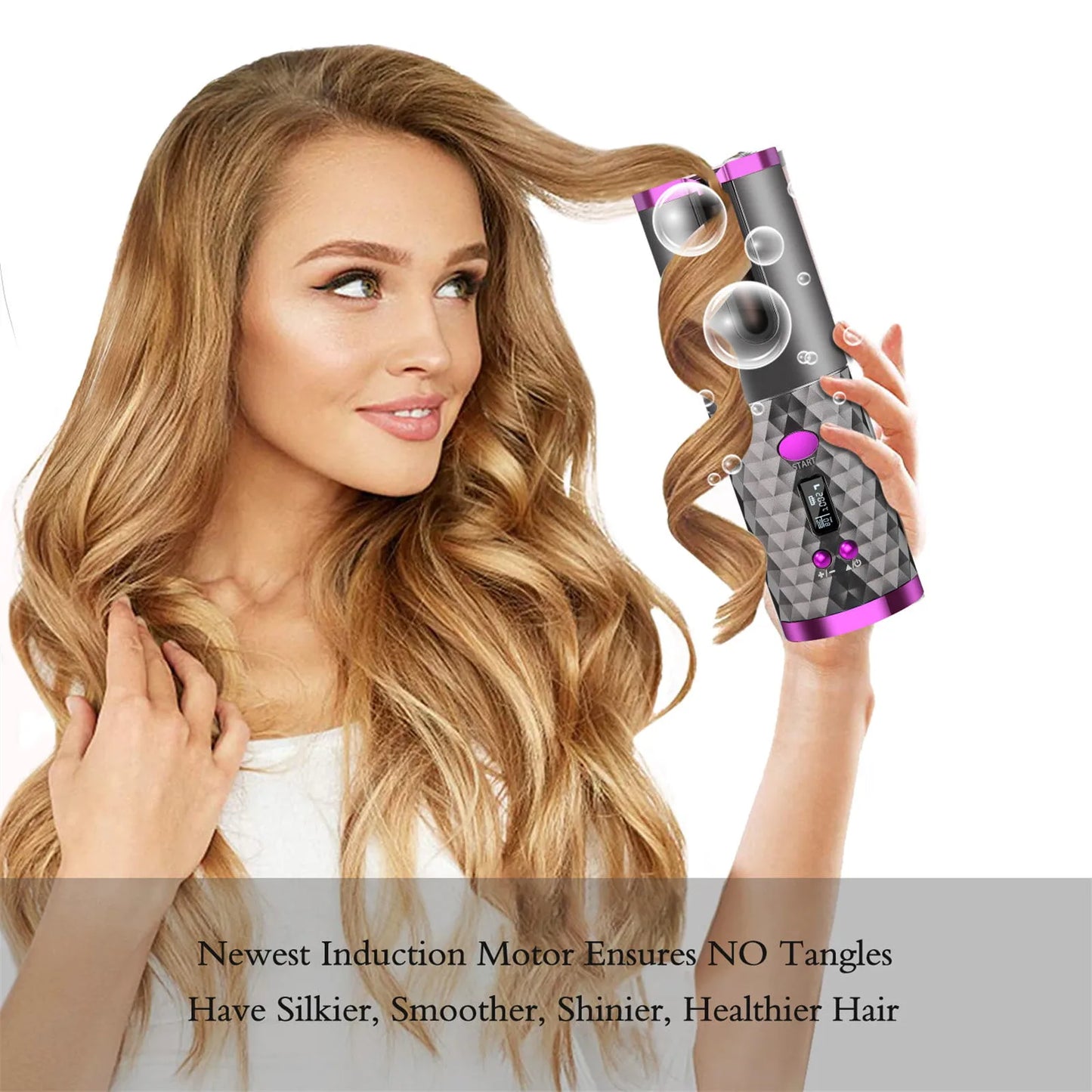 Cordless Auto Hair Curler, Curling Iron With LCD Display And Adjustable Temperature, Portable USB Rechargeable Hair Curler