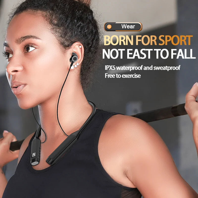 NEWMSNR Super Power Stereo Sound Wireless Headphones Bluetooth Earphones Neckband Magnetic Earbud LED Sports Headset with HD Mic