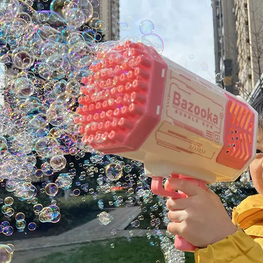 Bubble Gun Kids Toys Rocket 69 Holes Soap Bubbles Machine Gun Shape Automatic Blower With Light Pomperos Outdoor Toy Gifts Party