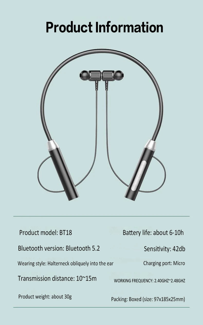 Bluetooth Neckband Earphones Wireless Headphones HIFI Stereo Sport Neck-hanging TWS Bluetooth Headset with Mic Magnetic Earbuds
