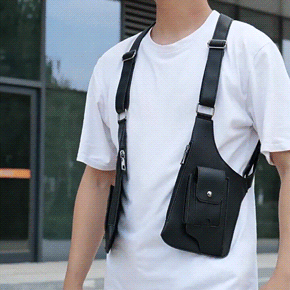 Retro Double Shoulder Strap Multi-pocket Outdoor Anti-theft Tactical Bag Men Crossbody Bags PU Waterproof Phone Bag Chest Bags