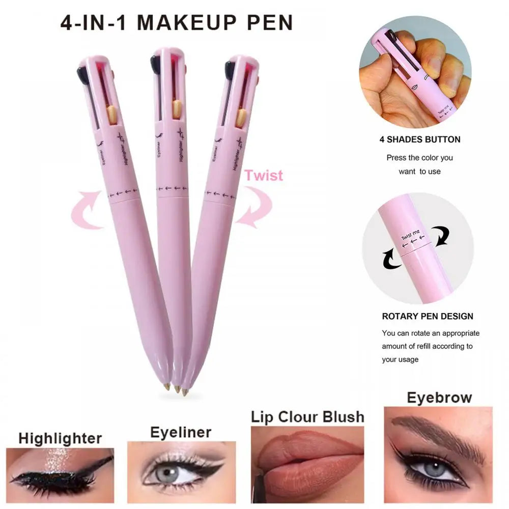 Multi-functional 4-in-1 Makeup Pencil Eyeliner Lip Liner Eyebrow Pencil Swivel Waterproof & Sweatproof Makeup Tools