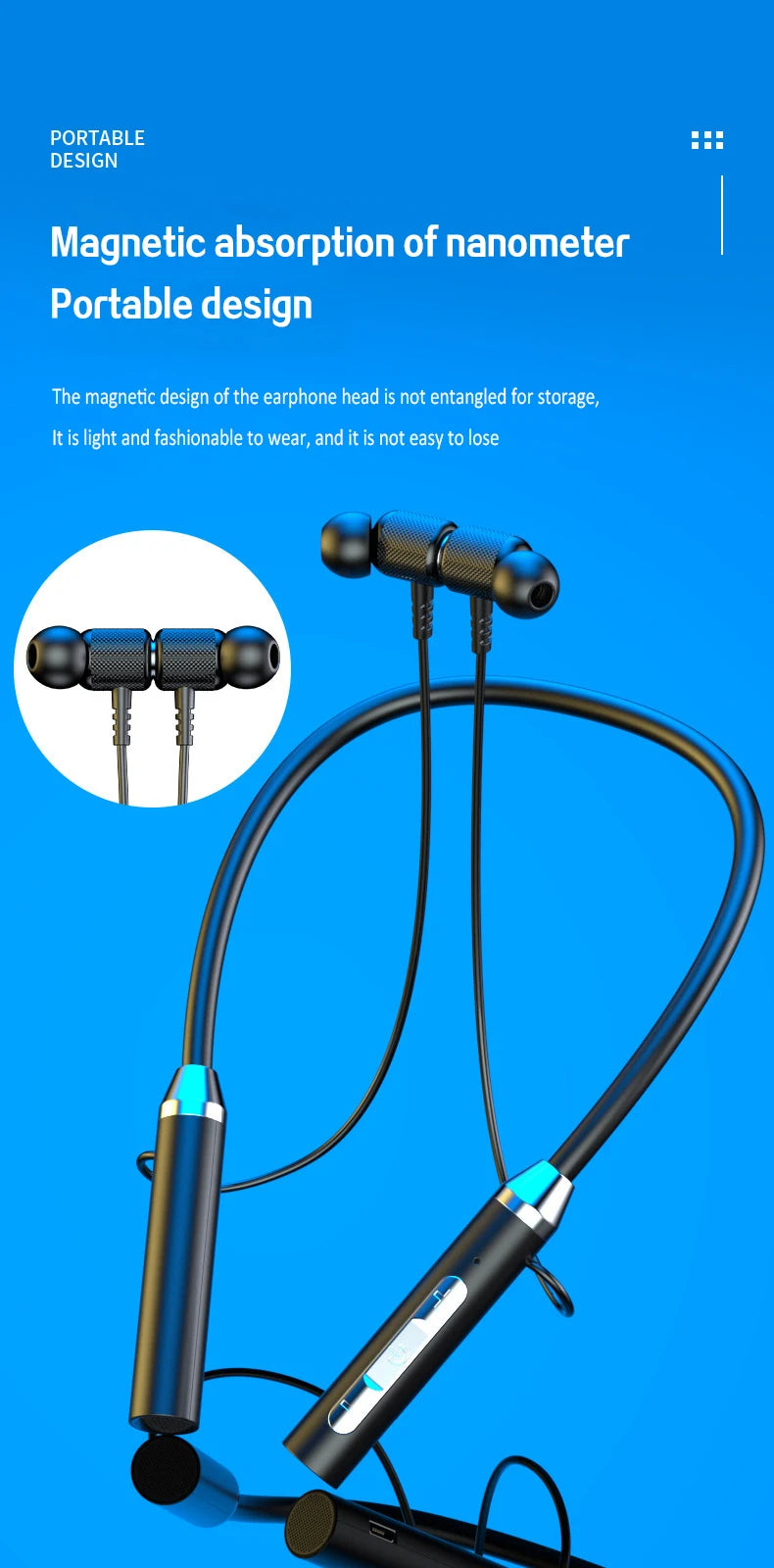 Bluetooth Neckband Earphones Wireless Headphones HIFI Stereo Sport Neck-hanging TWS Bluetooth Headset with Mic Magnetic Earbuds