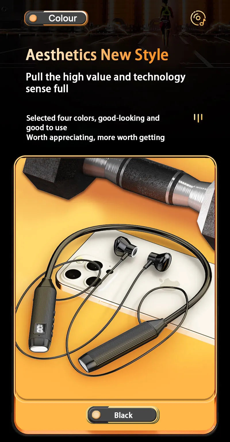 NEWMSNR Super Power Stereo Sound Wireless Headphones Bluetooth Earphones Neckband Magnetic Earbud LED Sports Headset with HD Mic