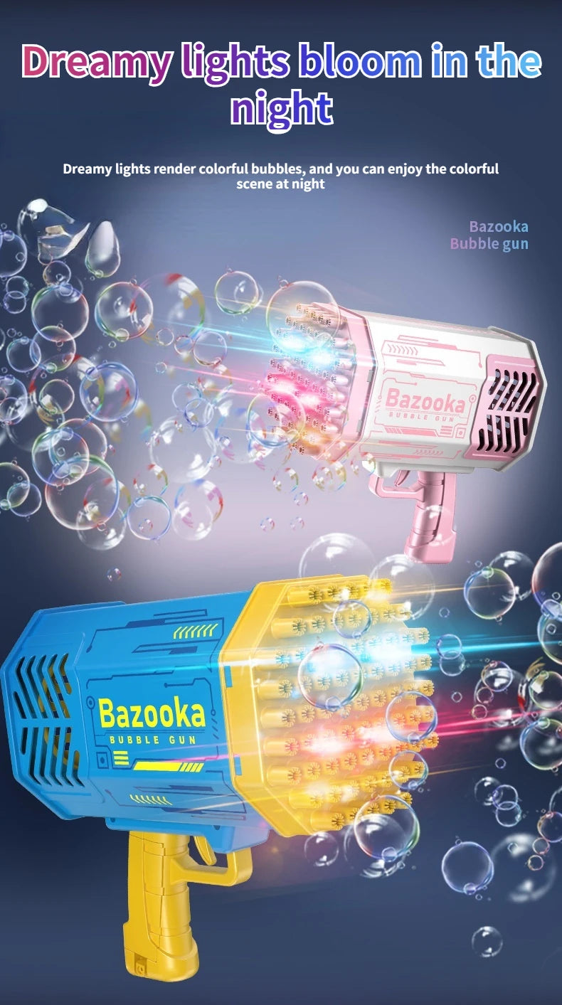Bubble Gun Kids Toys Rocket 69 Holes Soap Bubbles Machine Gun Shape Automatic Blower With Light Pomperos Outdoor Toy Gifts Party