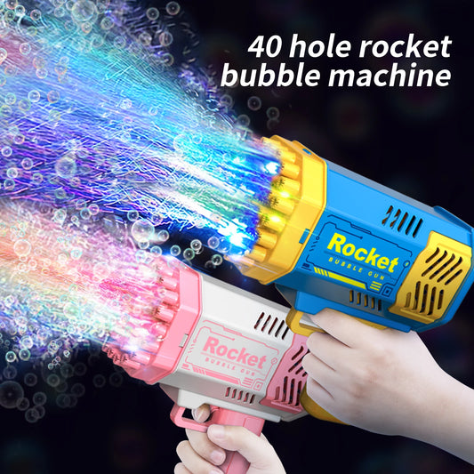 One Pack Of Children's 40 Holes Rocket Launcher Handheld Portable Electric Automatic Bubble Gun LED Light For Boys And Girls