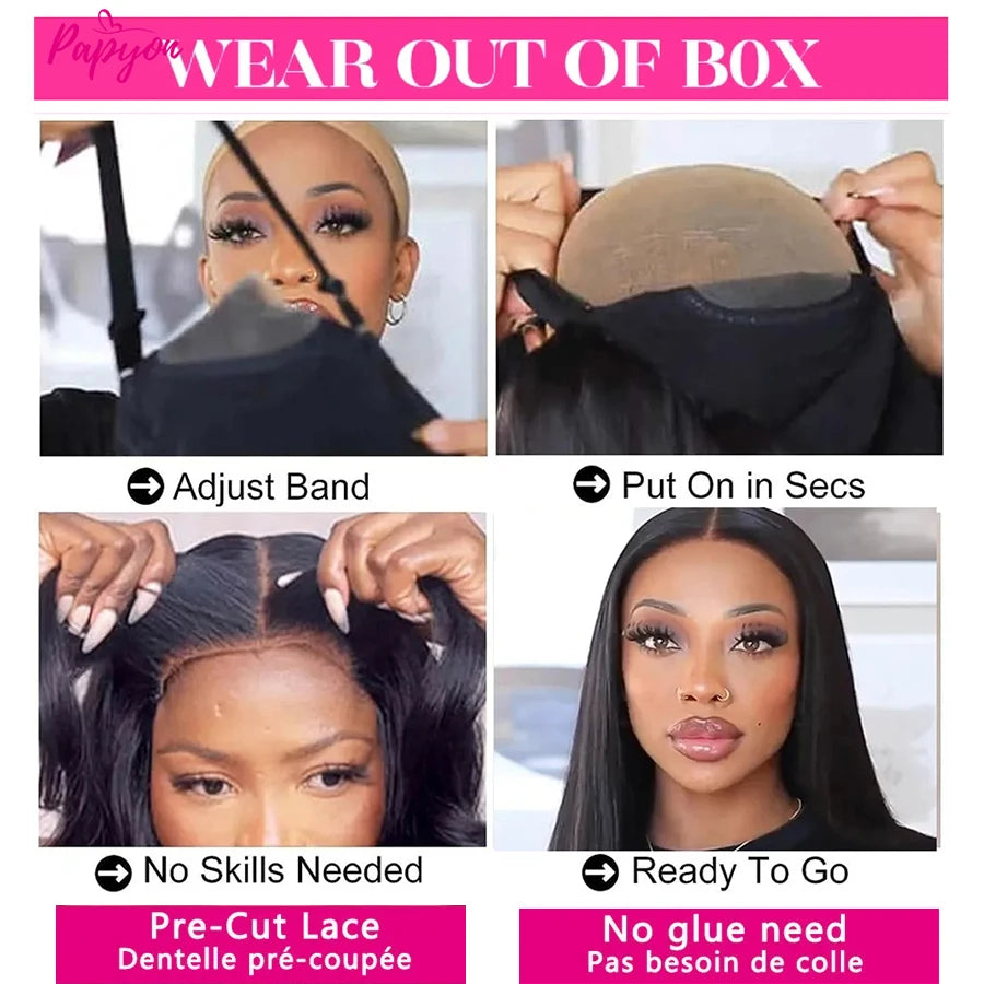 Straight 6x4 Glueless Wig 4x4 Human Hair Ready To Wear Preplucked Transparent Lace Closure Frontal Wigs For Women