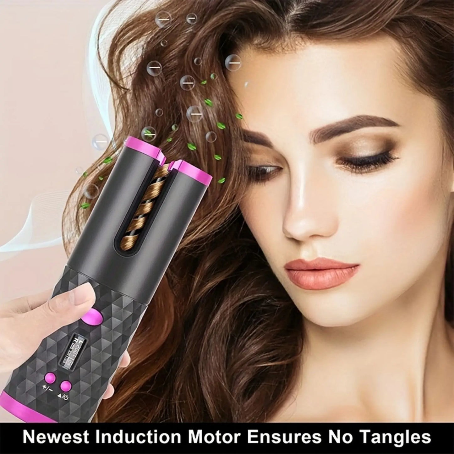 Automatic Rotation Iron, Cordless Iron, 6 Temperature Modes LCD Display Cordless Automatic Hair Roller for wavy hair
