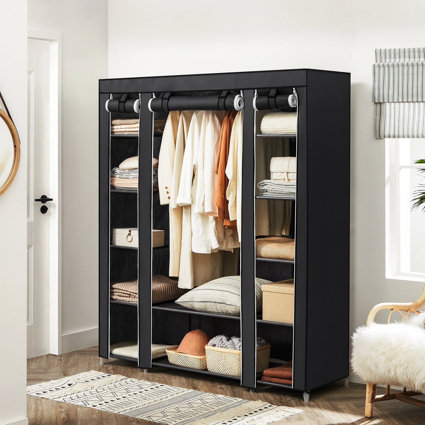 SONGMICS Fabric Wardrobe, Portable Wardrobe for Bedroom, Clothes Rail with Non-Woven Fabric Cover, Clothes Storage Organize