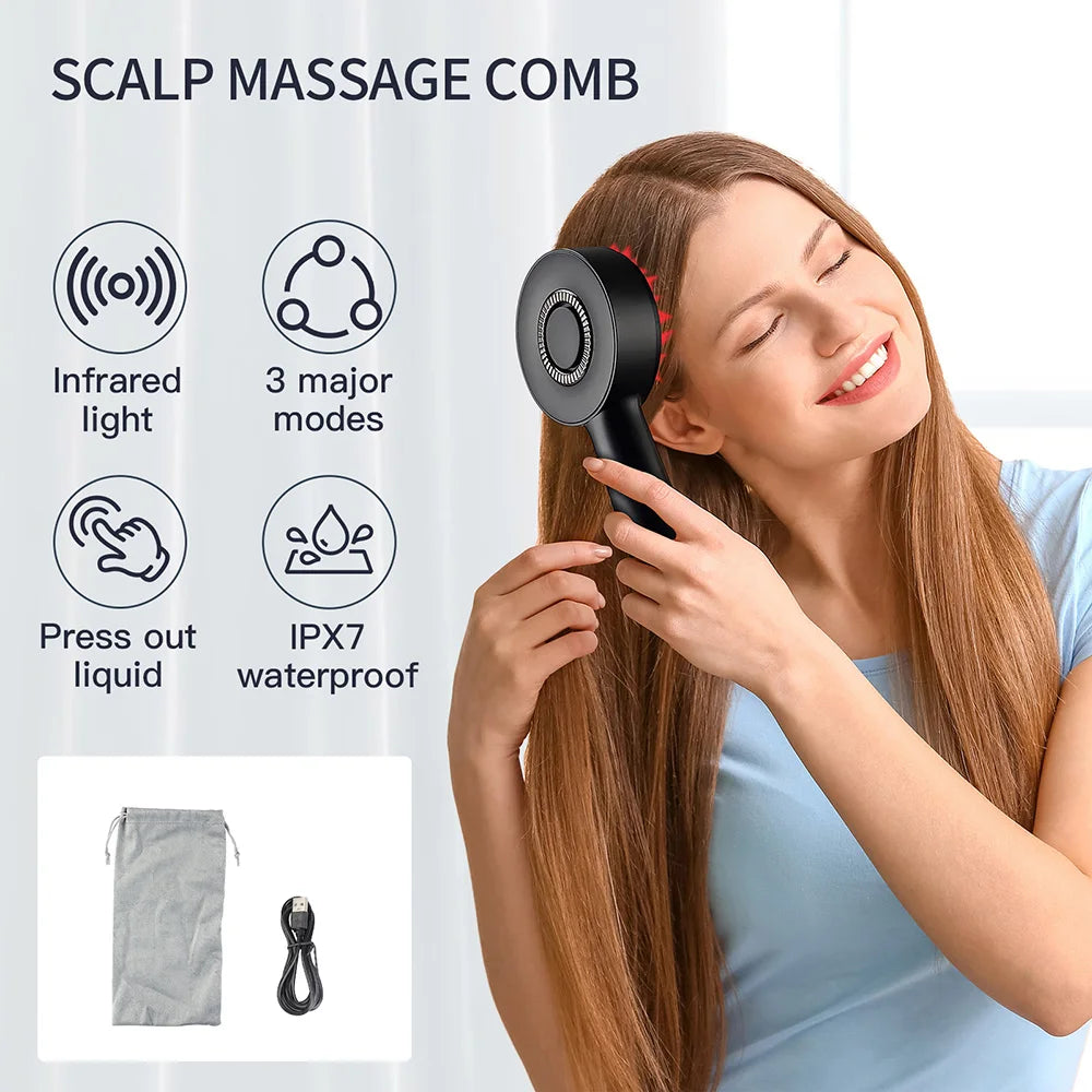 Electric Vibration Massage Comb Red Light Therapy Hair Growth Massage Scalp Brush Anti Hair Loss Liquid Oil Applicator Hair Care