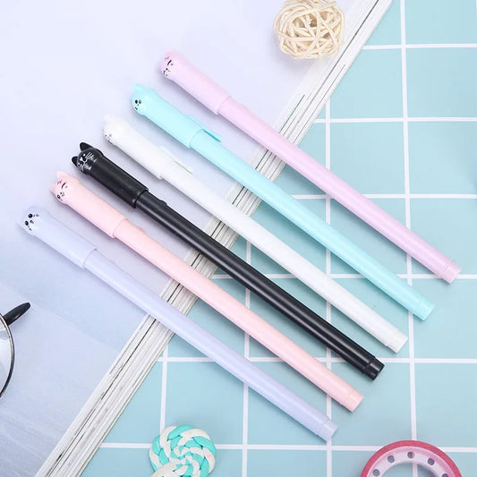 10Pcs/Lot Cute Cat Gel Pen Kawaii Kitten Neutral Pen 0.38mm Black Gel Ink Pens School Writing Stationery Office Supplies Gift